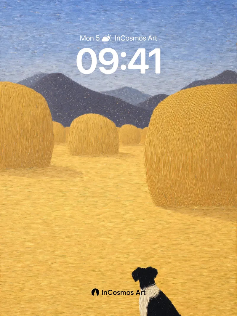 Serenity Hayfield Wallpaper with Watchful Dog