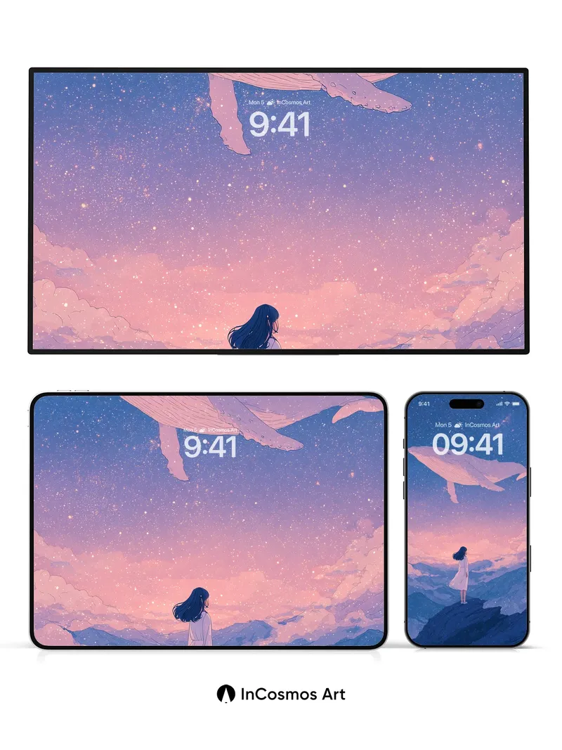 Whispering Sky Whale Wallpaper with Starlight Veil