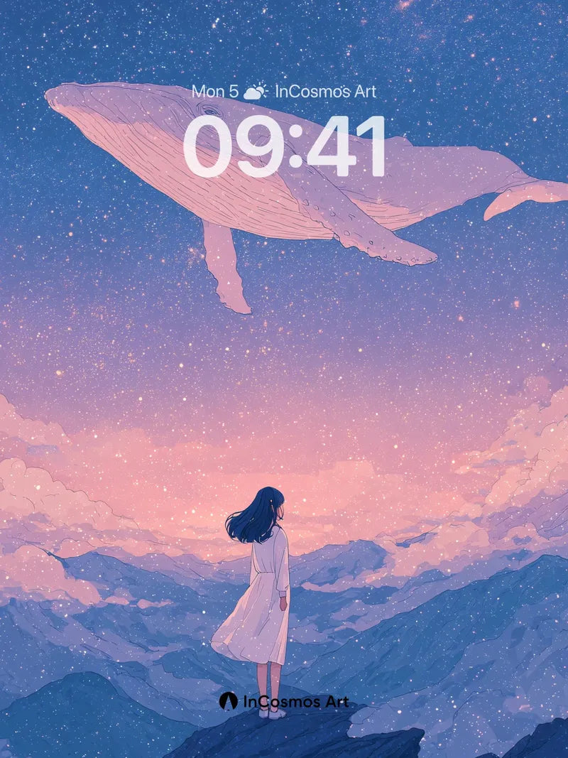 Whispering Sky Whale Wallpaper with Starlight Veil wallpaper for iPhone, iPad & Mac