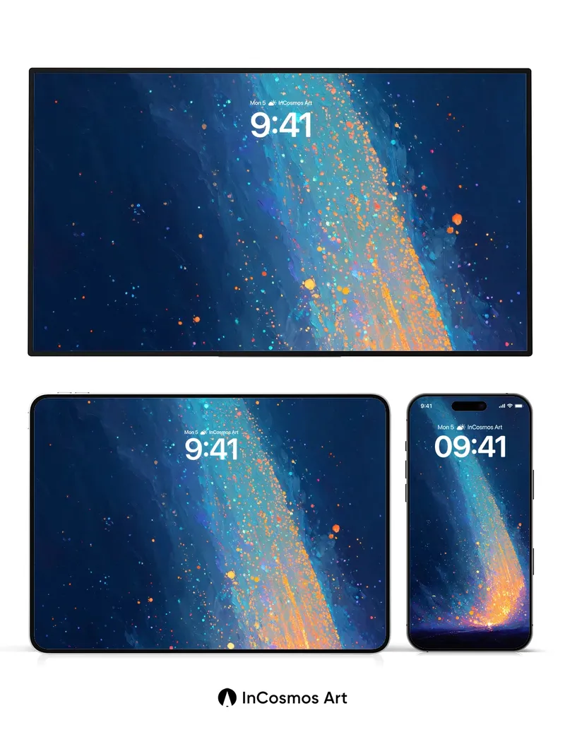 Cosmic Ember Wallpaper with Starlit Trail