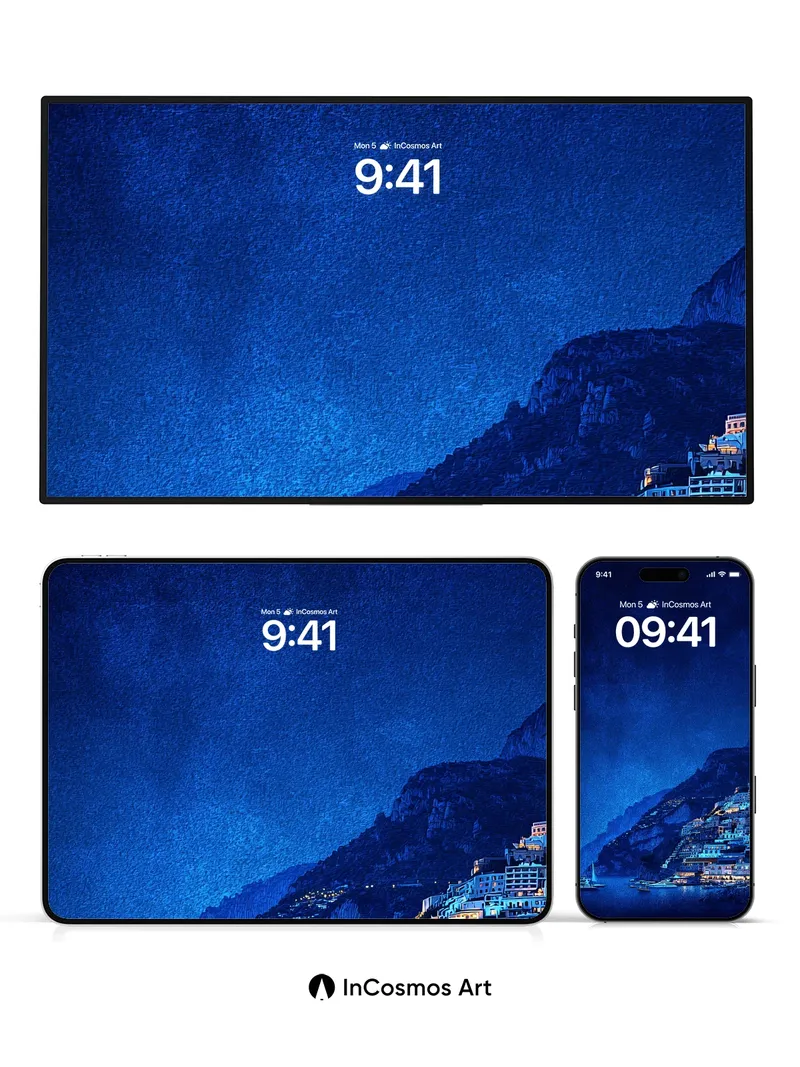 Midnight Cascade Wallpaper with Luminous Cliffs