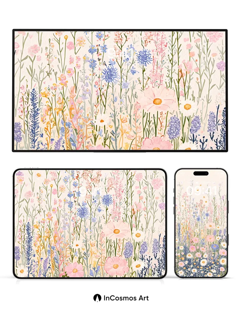 Whispering Meadow Wallpaper with Floating Petals