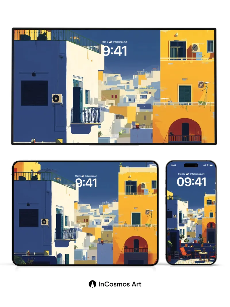 Sunset Hues Wallpaper with Moonlit Rooftops