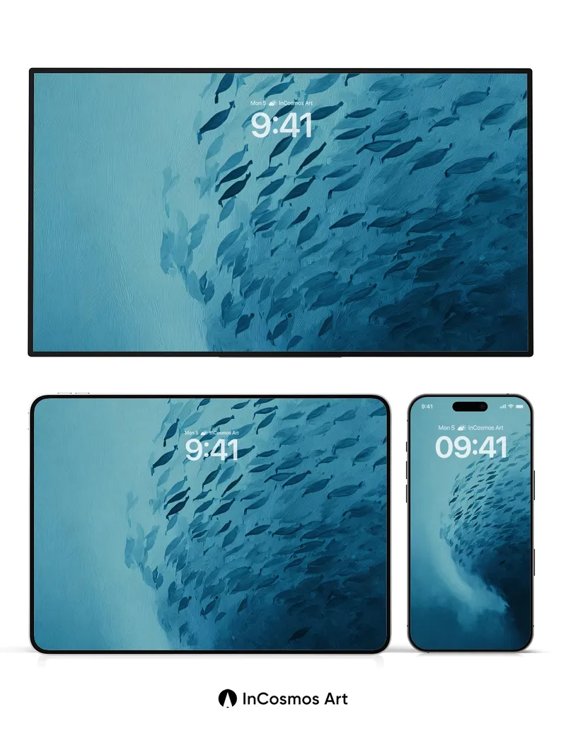 Serenity Swarm Wallpaper with Deep Blue Currents