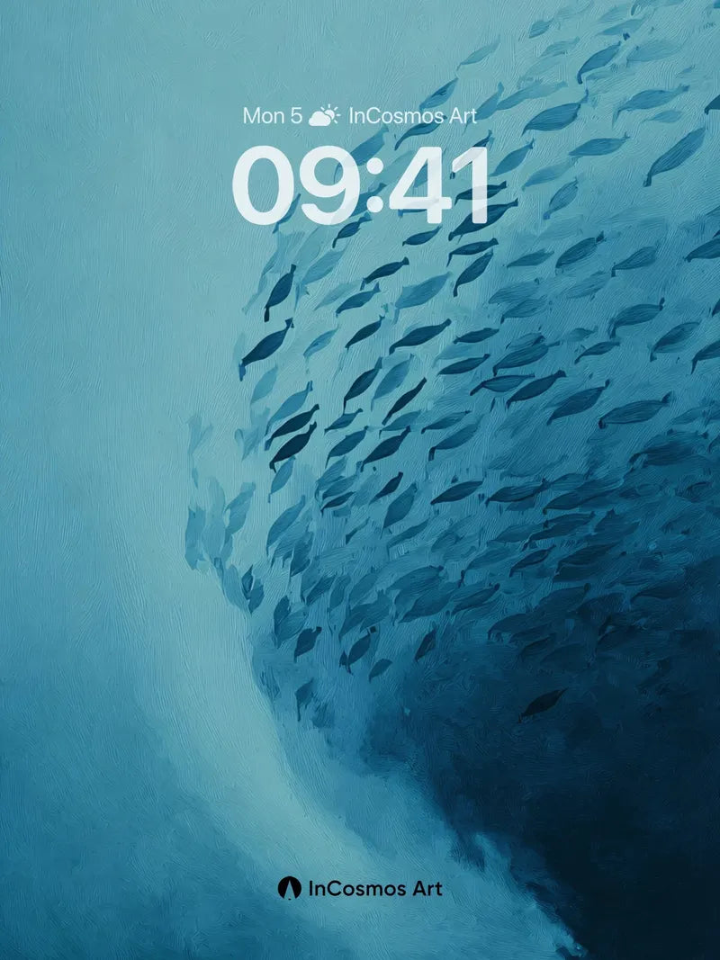 Serenity Swarm Wallpaper with Deep Blue Currents