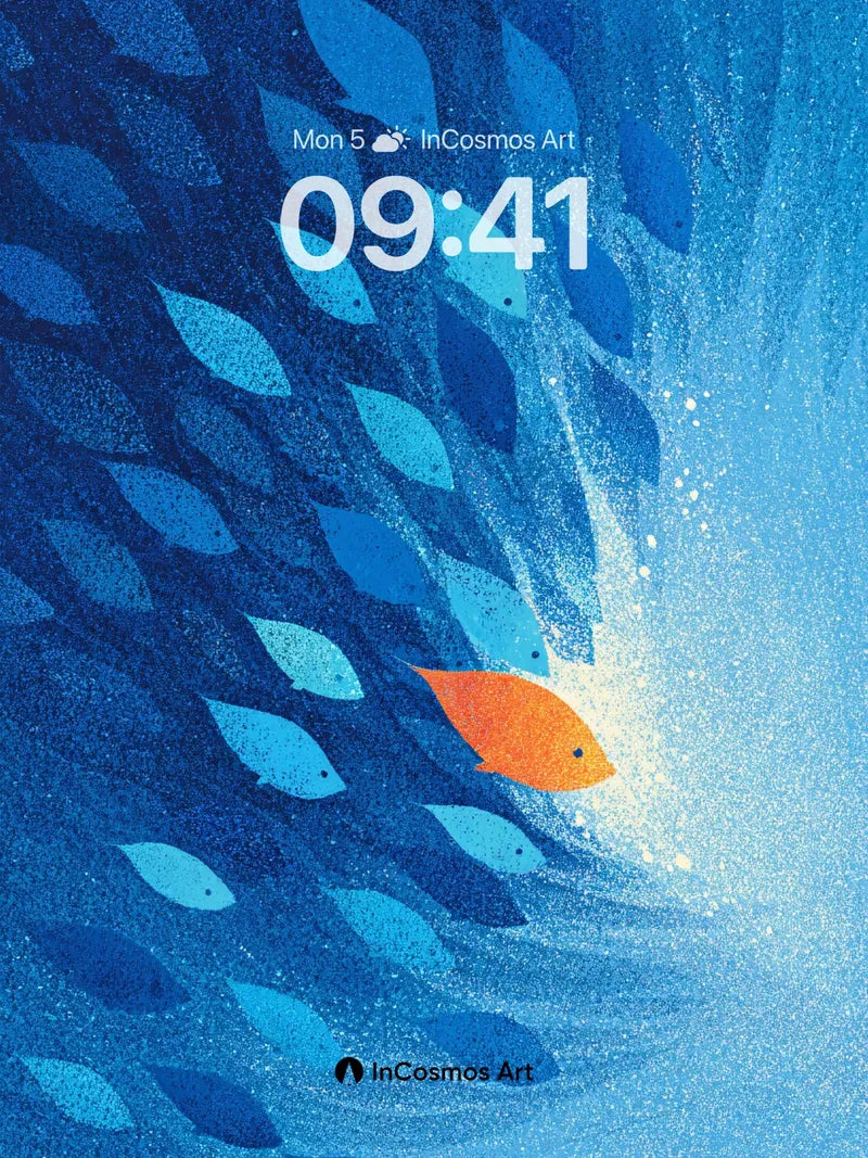 Serenity Surge Wallpaper with Lone Orange Fish wallpaper for iPhone, iPad & Mac