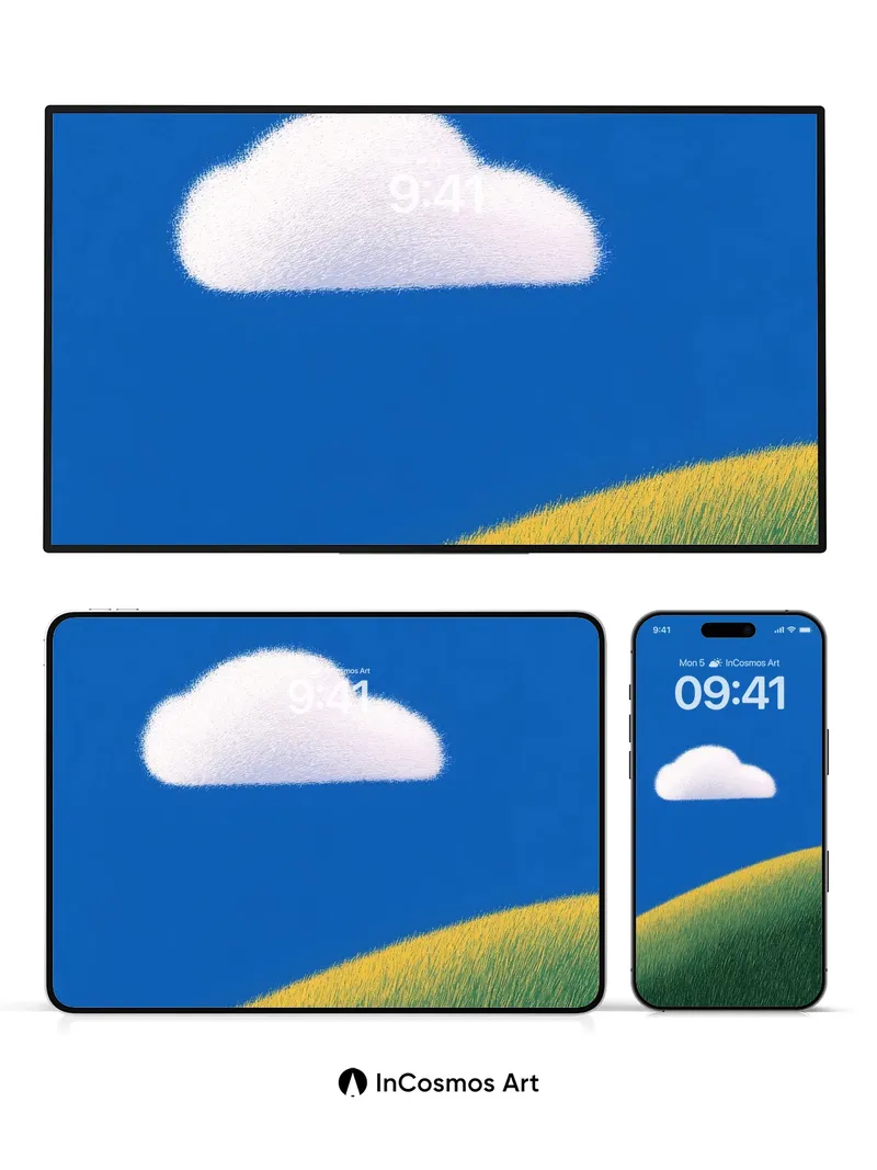 Serene Horizon Wallpaper with Fluffy Cloud