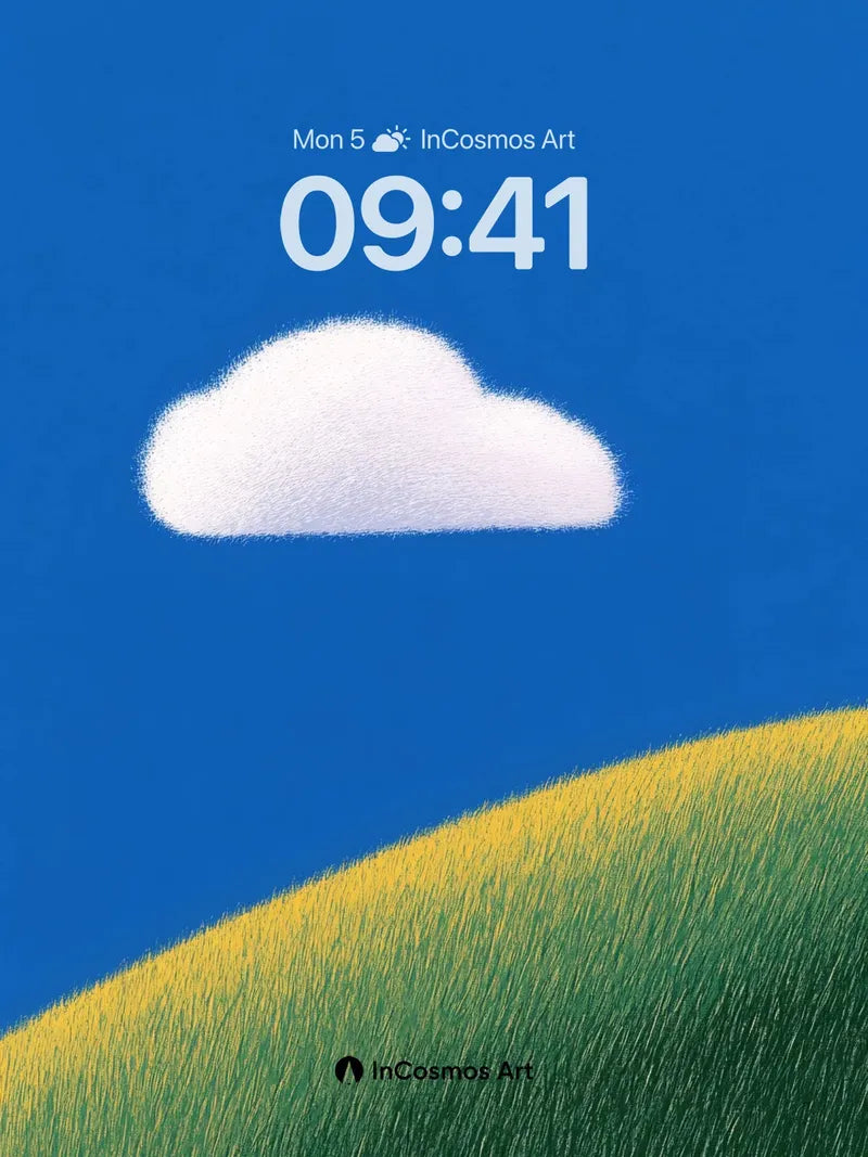 Serene Horizon Wallpaper with Fluffy Cloud