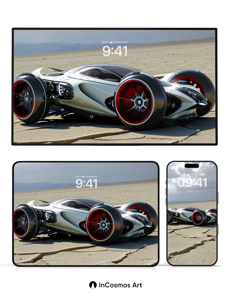 Futurist Mirage Wallpaper with Cracked Earth