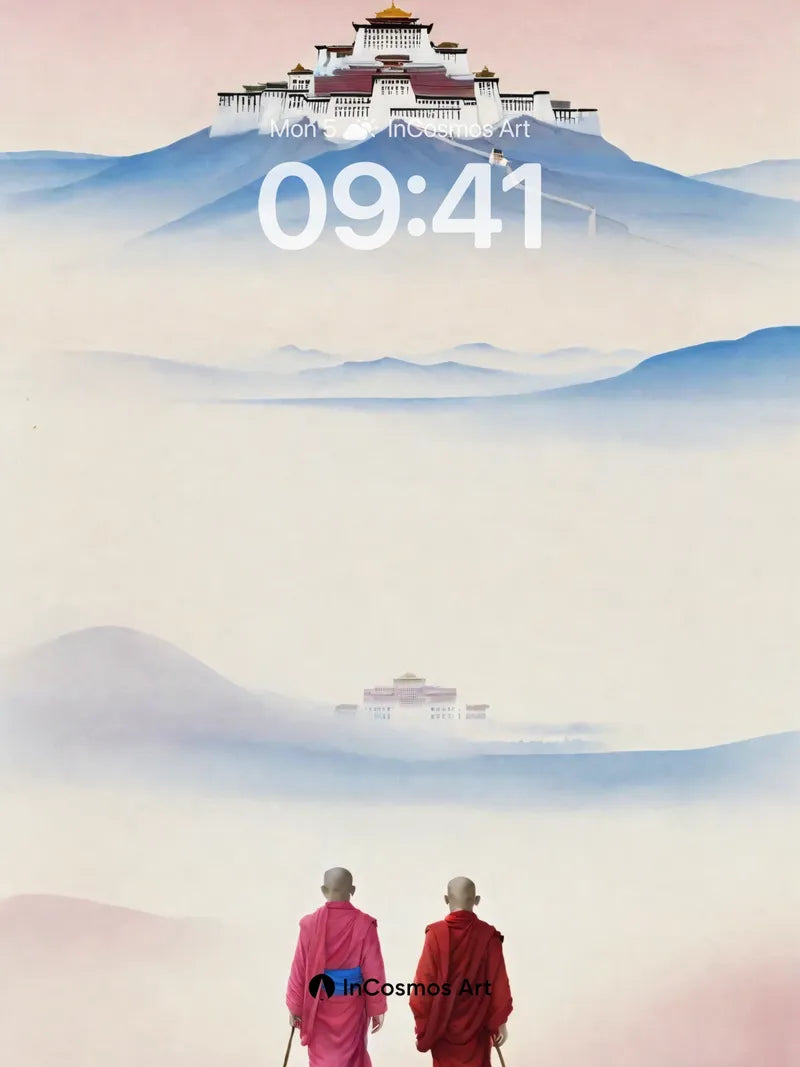 Serene Pilgrimage Wallpaper with Floating Monastery