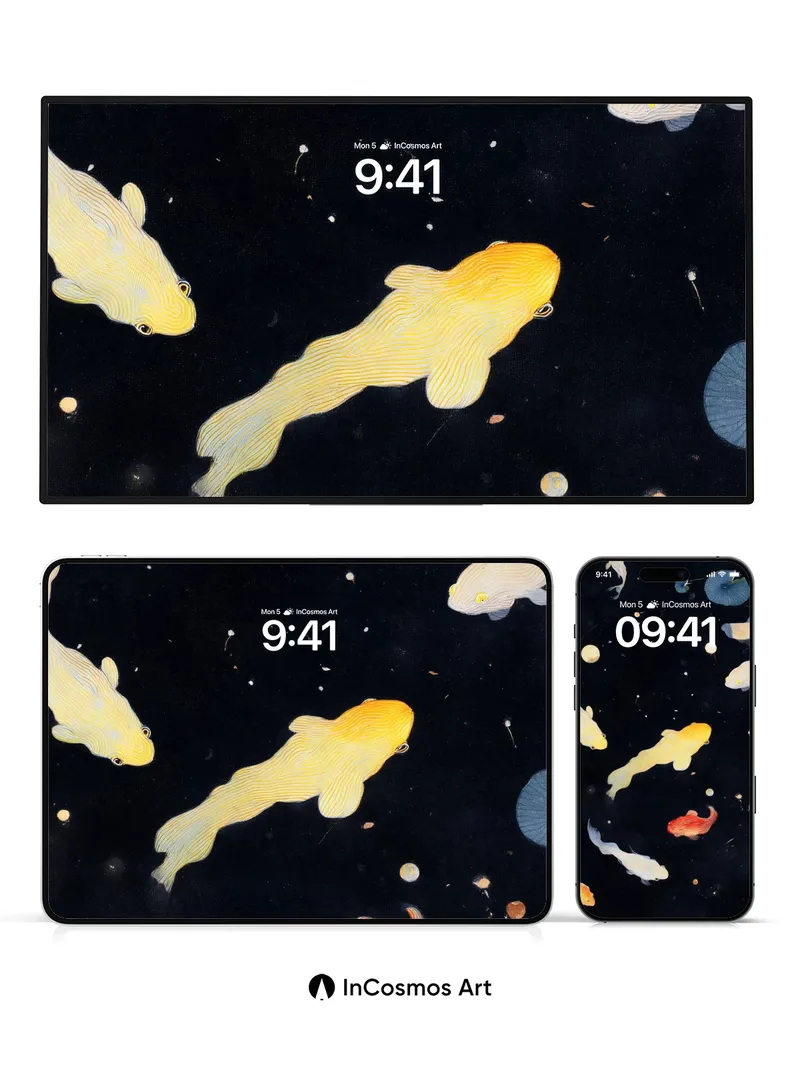 Floating Koi Wallpaper with Celestial Ink