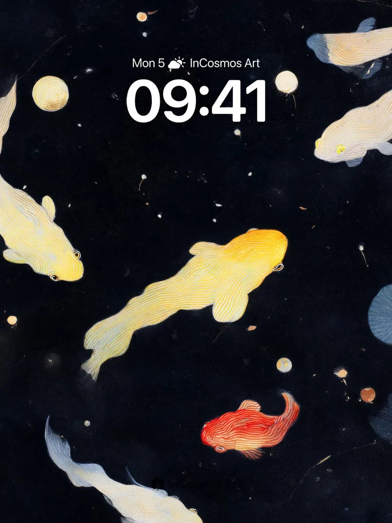 Floating Koi Wallpaper with Celestial Ink