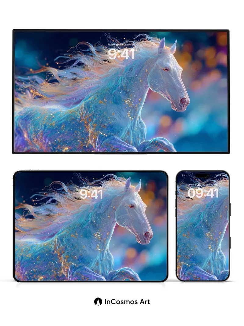 Luminous Stallion Wallpaper with Stardust Veil