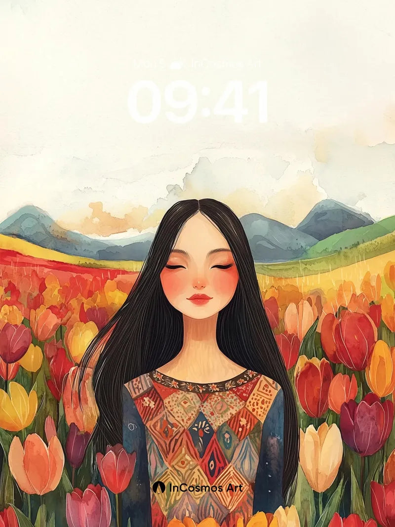 Serenity in Tulip Fields Wallpaper with Ethereal Light