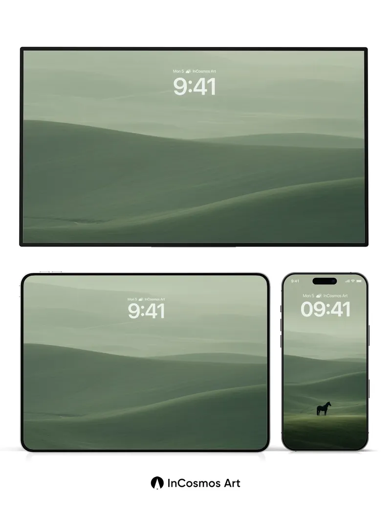 Serenity Ridge Wallpaper with Lone Horse Silhouette