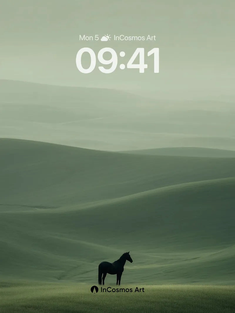 Serenity Ridge Wallpaper with Lone Horse Silhouette