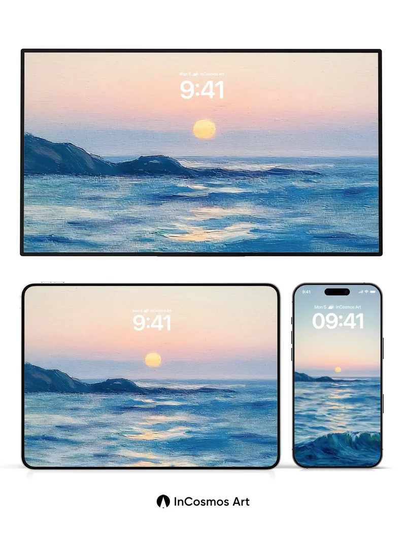 Serenity Wave Wallpaper with Sunset Horizon