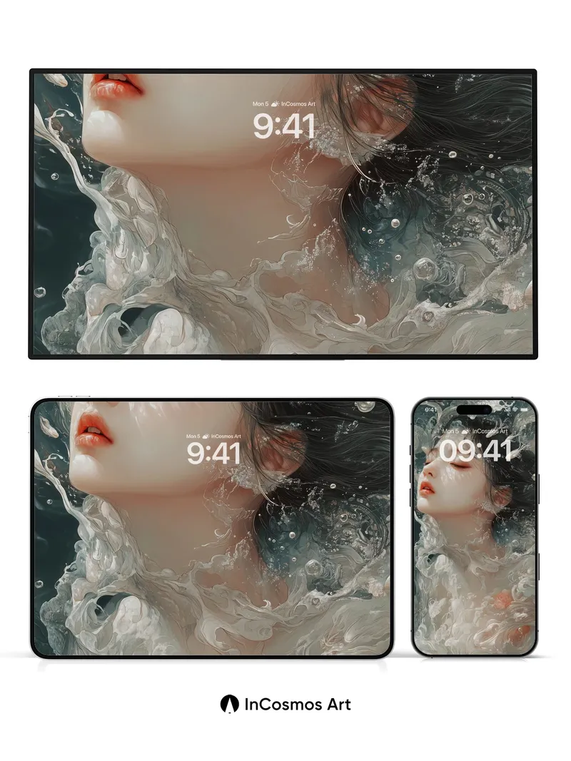 Serene Waterfall Wallpaper with Floating Pearls