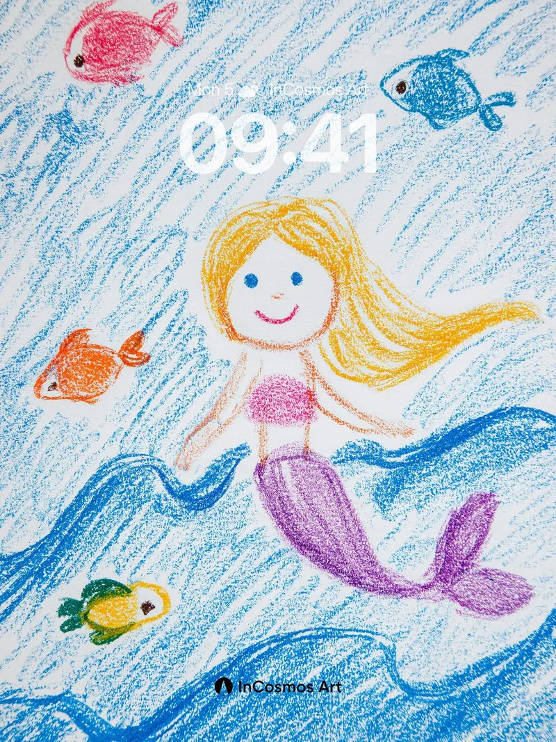 Whimsical Mermaid Wallpaper with Crayon Waves wallpaper for iPhone, iPad & Mac