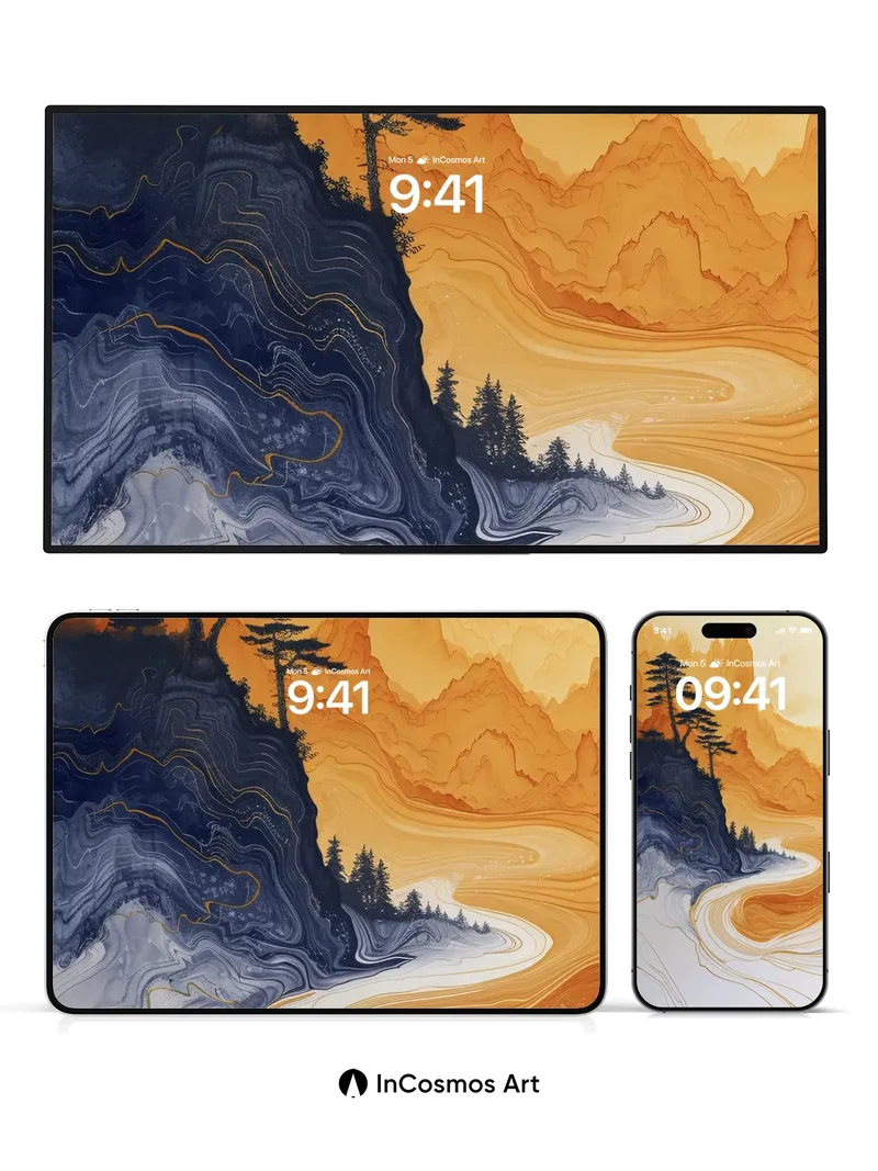 Golden Veil Wallpaper with Midnight Cliffs