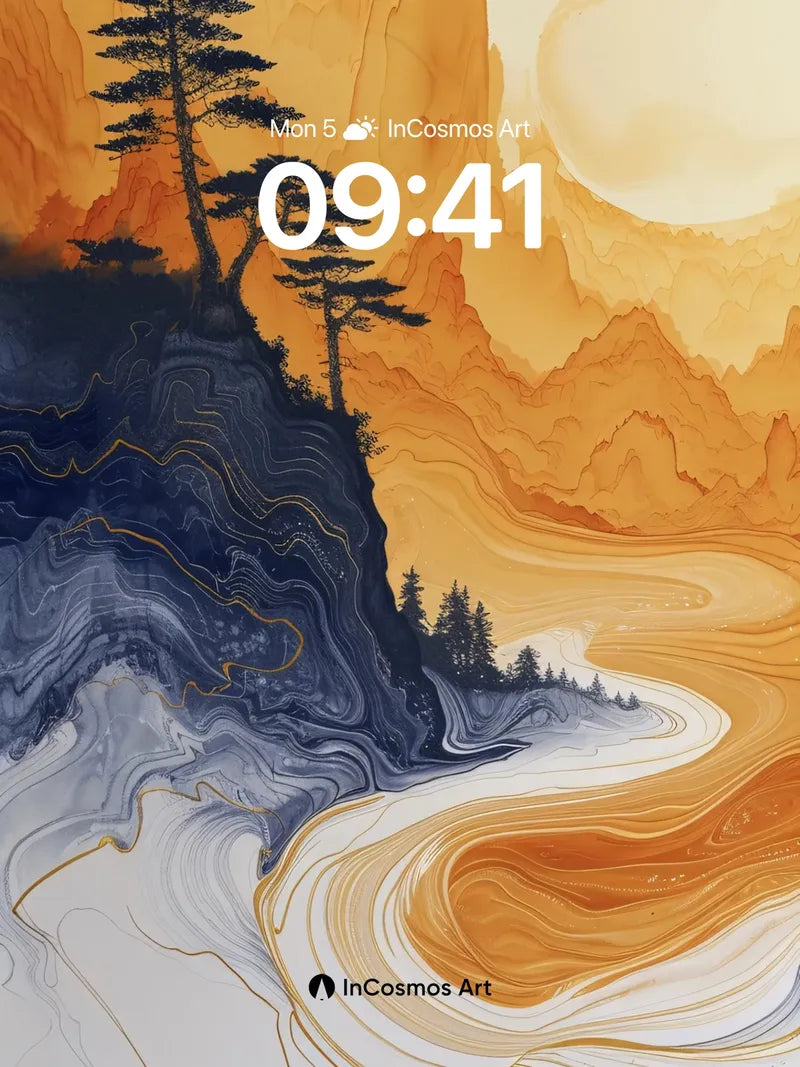 Golden Veil Wallpaper with Midnight Cliffs