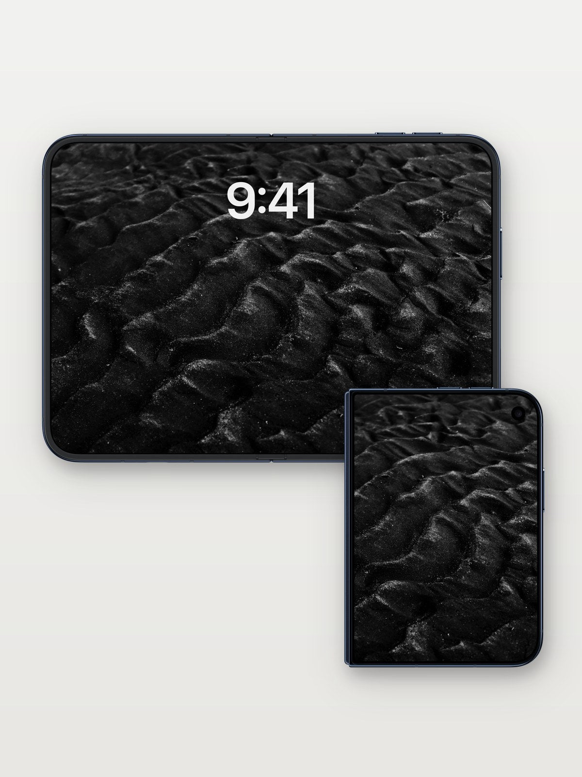 Shadowed Velvet Wallpaper with Whispering Ridges on iPhone Duo, open and closed