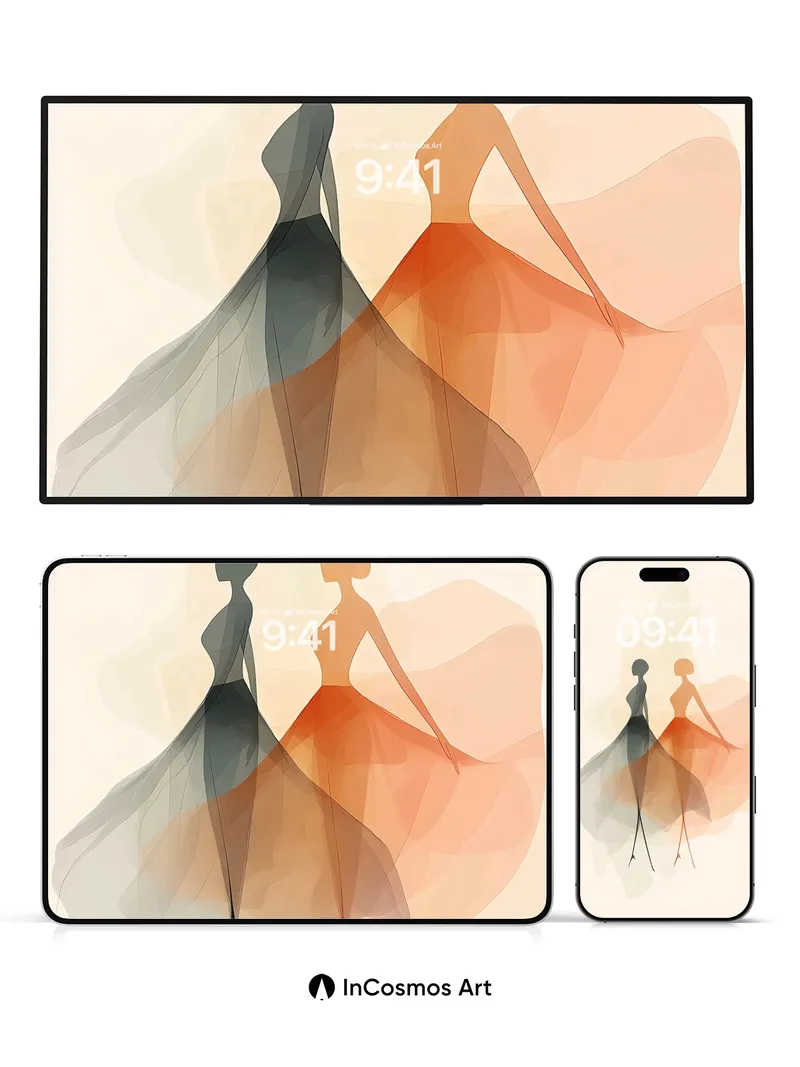 Silhouetted Grace Wallpaper with Floating Gowns