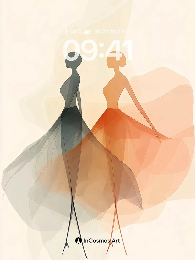 Silhouetted Grace Wallpaper with Floating Gowns