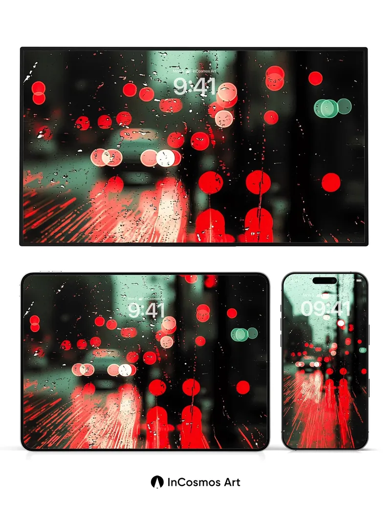 Rain-Soaked Neon Wallpaper with Glowing Trails