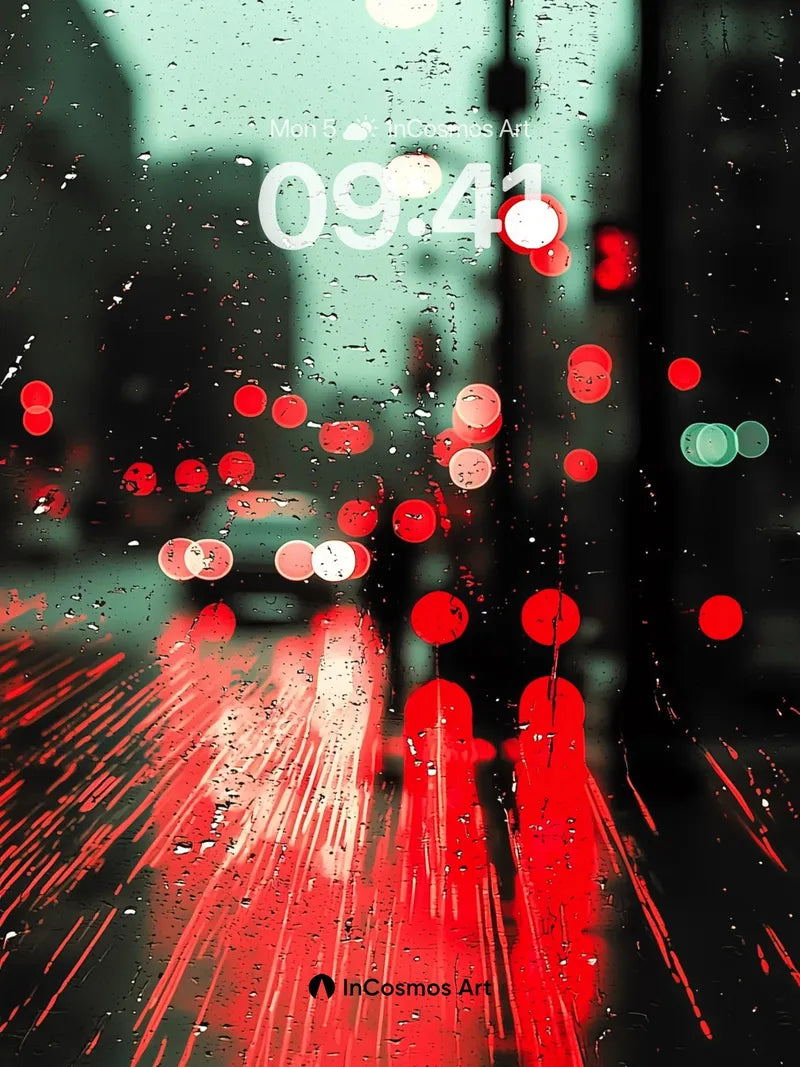 Rain-Soaked Neon Wallpaper with Glowing Trails