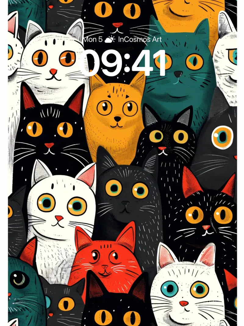 Whimsical Cat Crowd Wallpaper with Playful Eyes wallpaper for iPhone, iPad & Mac