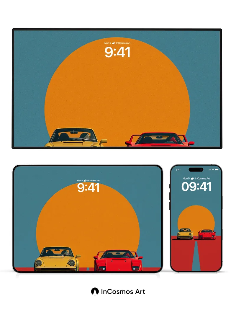 Sunset Duel Wallpaper with Racing Lines