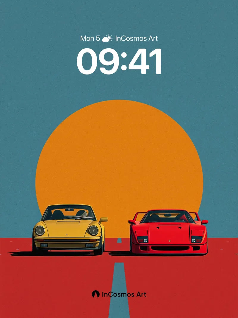 Sunset Duel Wallpaper with Racing Lines