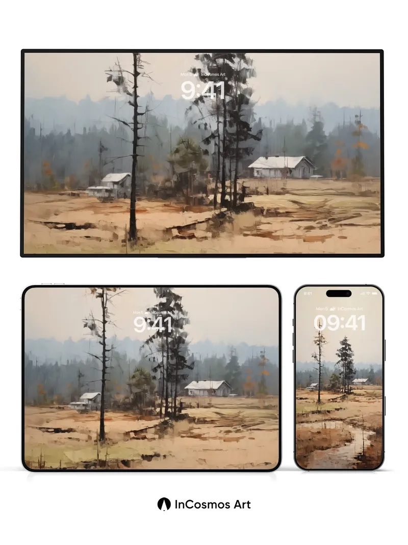 Muted Stillness Wallpaper with Frost-Laced Trees