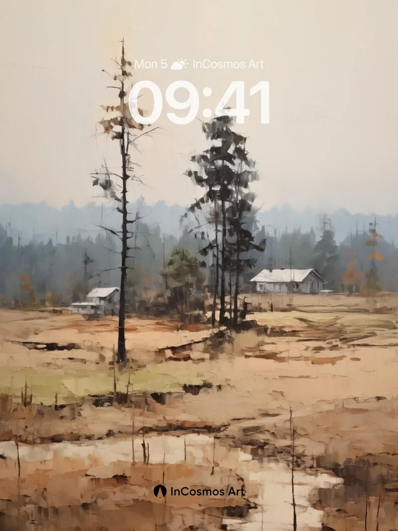 Muted Stillness Wallpaper with Frost-Laced Trees