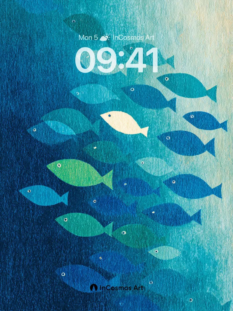 Serene Ocean Current Wallpaper with Lone White Fish wallpaper for iPhone, iPad & Mac