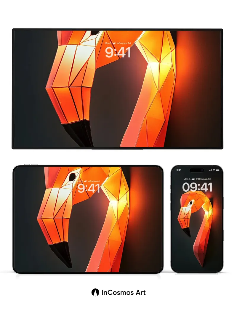 Geometric Flame Wallpaper with Faceted Light