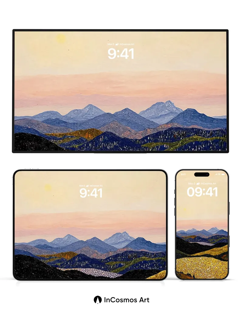 Golden Field Wallpaper with Mountain Hush