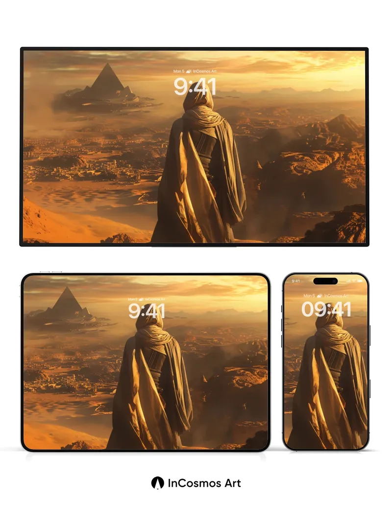 Golden Hush Wallpaper with Floating Pyramid