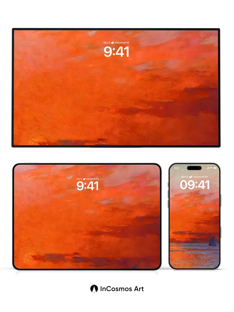 Crimson Horizon Wallpaper with Silent Sail