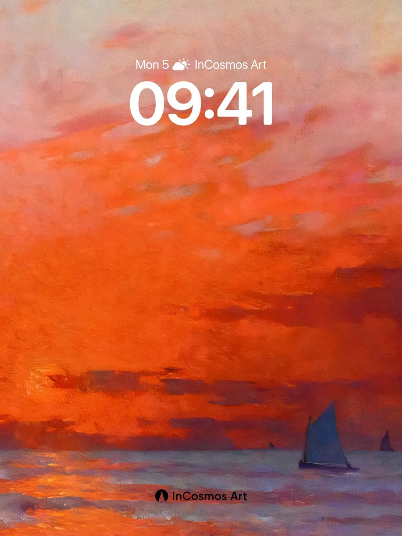 Crimson Horizon Wallpaper with Silent Sail