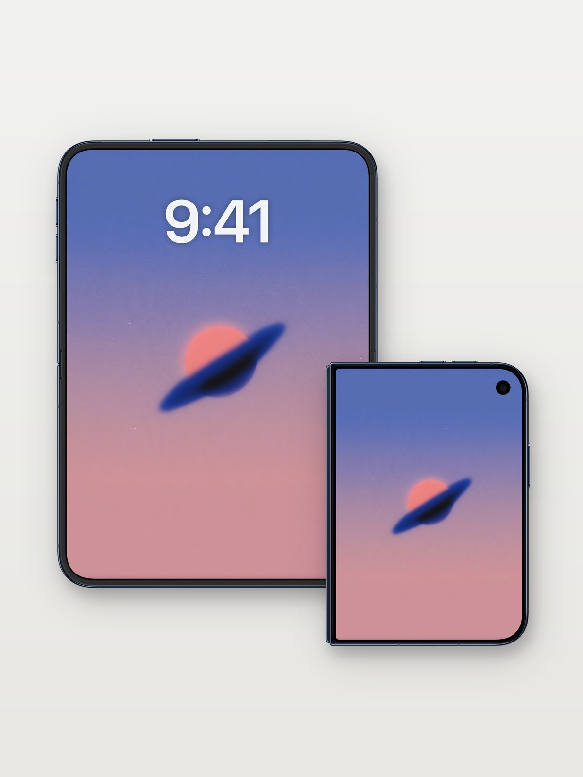 Celestial Glow Gradient Wallpaper on iPhone Duo, open and closed