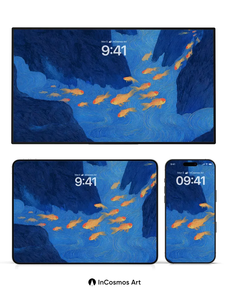 Serenity Flow Wallpaper with Golden Fish Trails