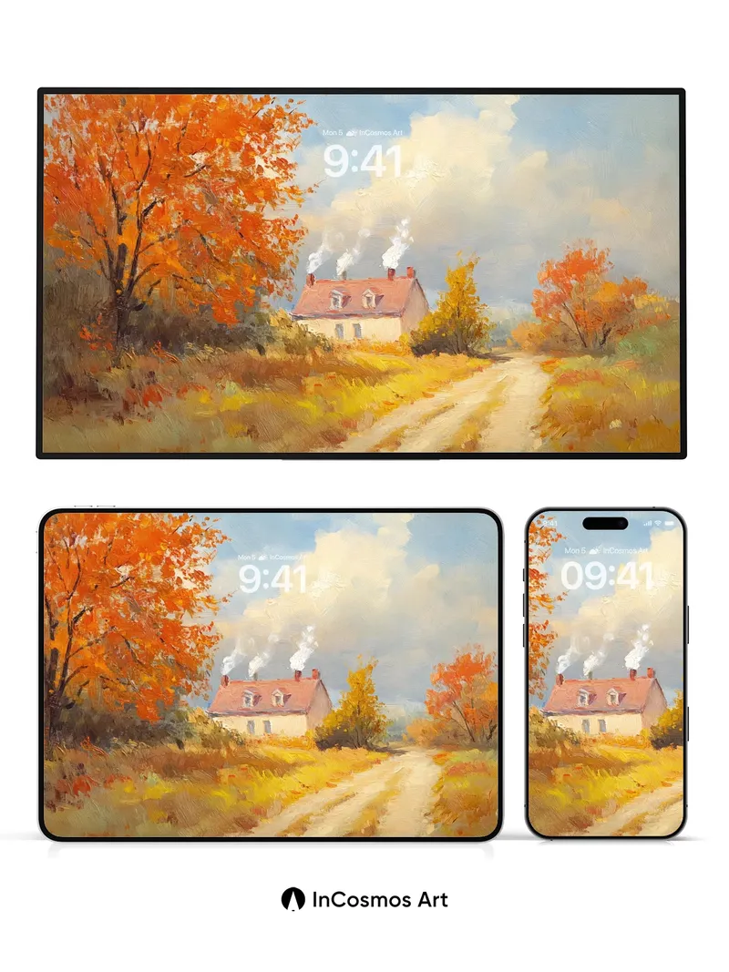 Autumn Hush Wallpaper with Smoke-Whispered Chimneys