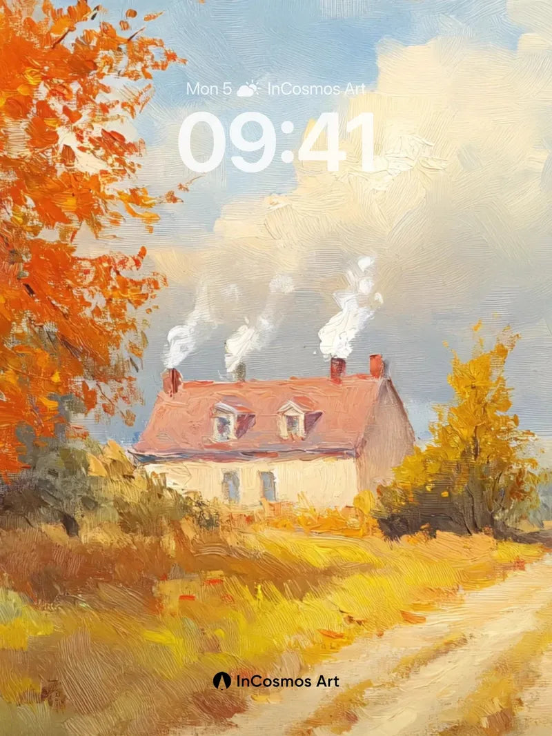 Autumn Hush Wallpaper with Smoke-Whispered Chimneys