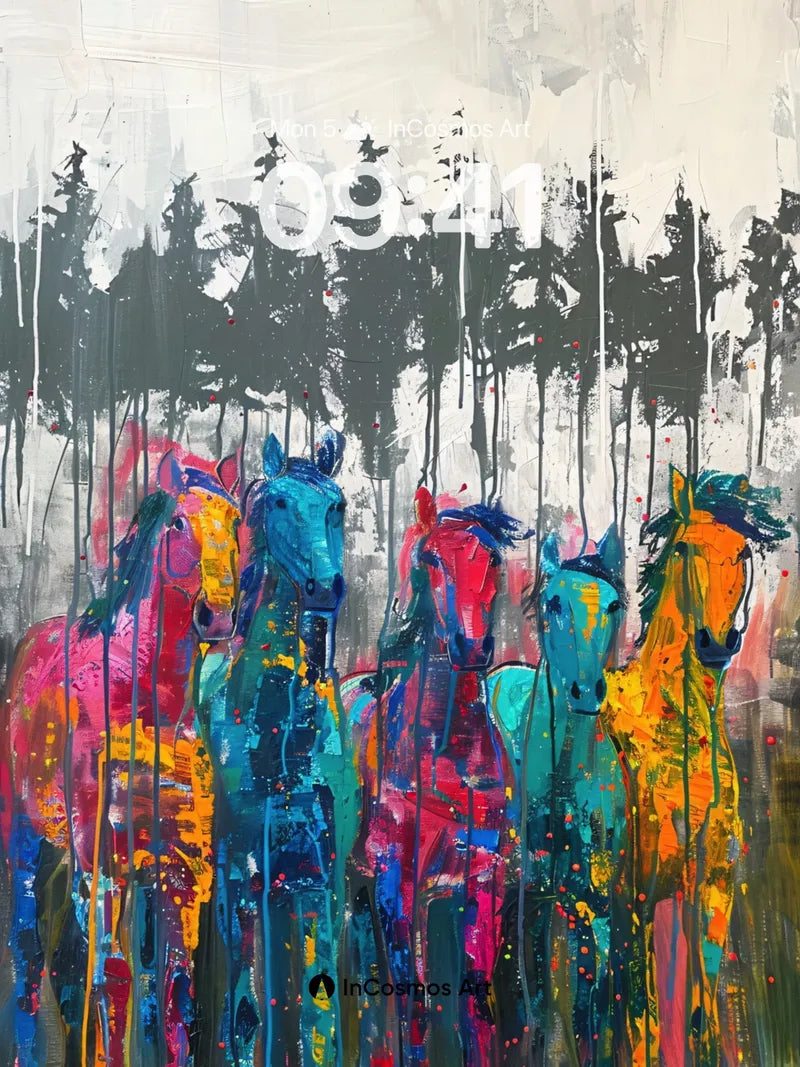 Electric Forest Wallpaper with Painted Horses