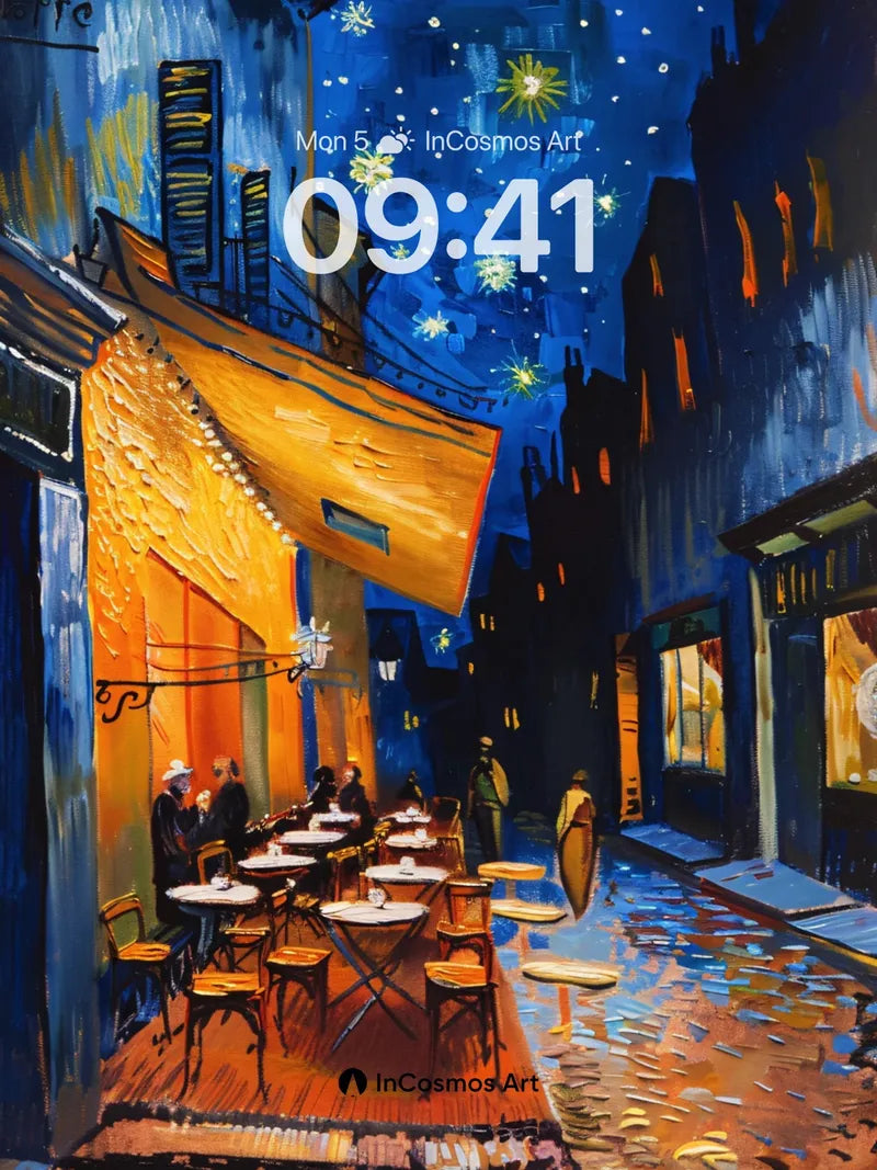 Starry Night Café Wallpaper with Golden Glow