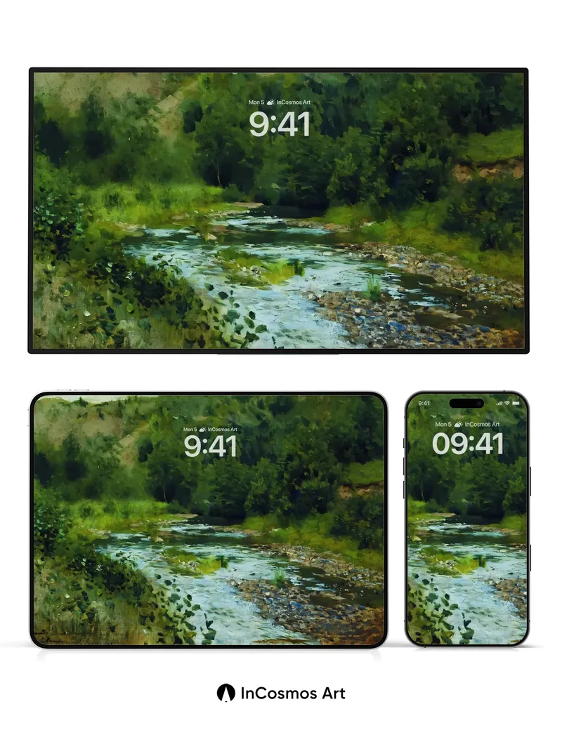 Serenity Stream Wallpaper with Forest Whispers