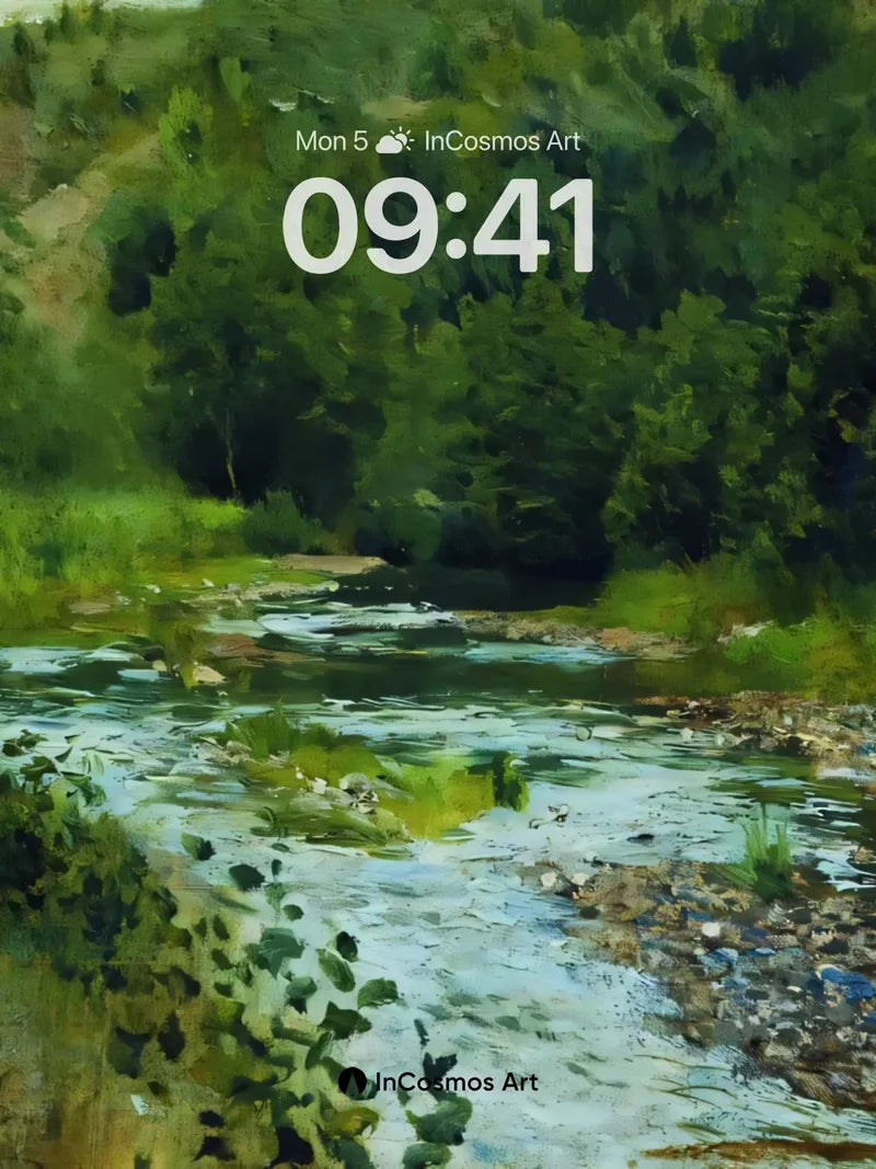 Serenity Stream Wallpaper with Forest Whispers