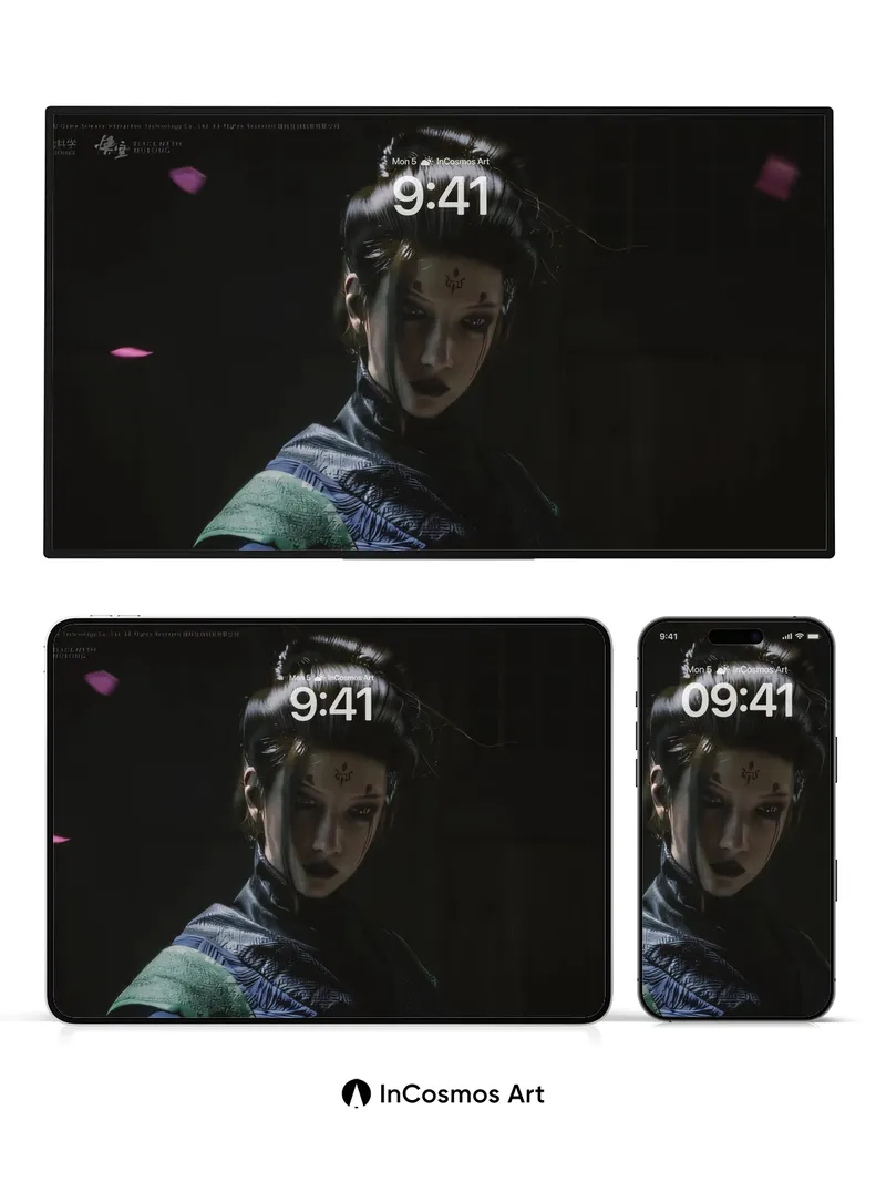 Shadowed Serenity Wallpaper with Crimson Petals